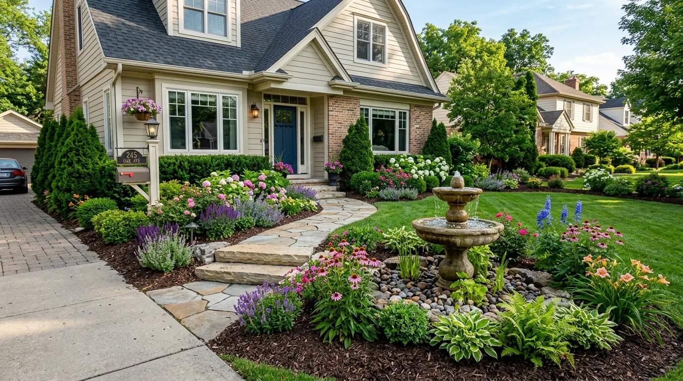 Modern Front Yard With Clean Planting Lines